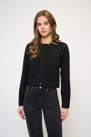 Central Park West Crystal Lurex Whipstitch Cardi in Black at Nordstrom, Size X-Small