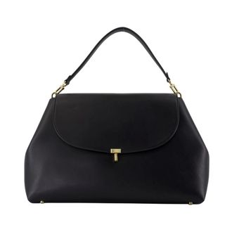 Toteme Black Leather Satchel Purse with Flap - female - Tot&ecirc;Me - Handbags - Black - ONE SIZE - Bags