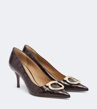 Ferragamo Lara Gancini croc-effect leather pumps