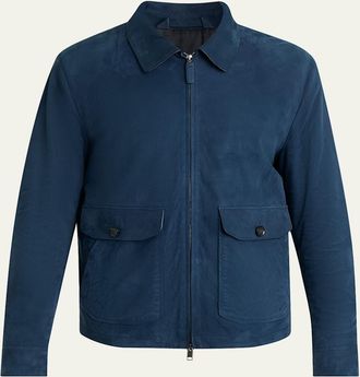 Brioni Mens Nubuck Leather Zip-Front Blouson Jacket