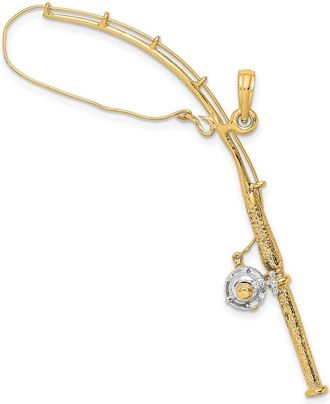Diamond2Deal 10k Yellow Gold Rhodium 3-D Moveable Fishing Pole Reel Pendant