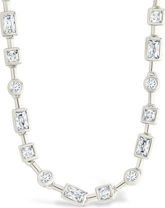 Sterling Forever Camden Adjustable CZ Staggered Tennis Necklace