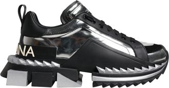 Dolce & Gabbana Black Silver SUPER KING Leather Sneaker Mens Shoes (Pre-Owned)