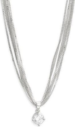Nordstrom Solitaire Cubic Zirconia Pendant Necklace in Sterling Silver Plated at Nordstrom Rack