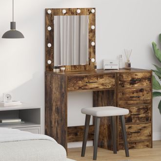 Berkfield Home Dressing Table with LED Lights Smoked Oak 50x41x135 cm in Brown | Size: 50 x 41 x 135 cm