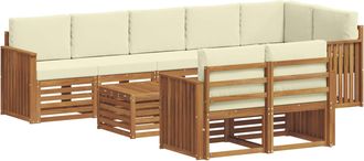 vidaXL Conjunto De Sof&aacute;s De Exterior 9 Uds. Natural Y Crema Poli&eacute;ster Vidaxl