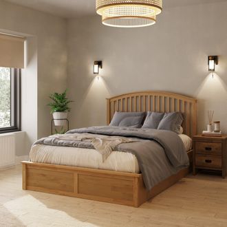 GFW Madrid Wooden Ottoman Storage Bed in Light Oak | Size: King