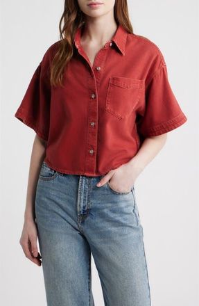 Rag & Bone Marin Crop Cotton Blend Button-Up Shirt in Sienna Stne at Nordstrom, Size X-Small