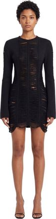 The Attico Black Textured Crew Neck Mini Dress