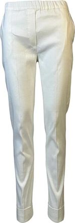 D.exterior Witte Sigaretmodel Broek - Dames - Slim Fit Broeken - Wit - M - Linnen - Broeken