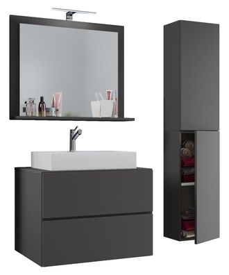 ebuy24 Ebuy24 - Vcm 4 Piezas Lavabo Lavabo Gabinete Inferior Ancho 80 Cm Muebles De Ba&ntilde;o Conjunto Con Cajones Puertas Giratorias Espejo Lendas L (antracita)