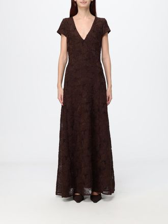 Rotate V-Neck Long Evening Gown in Mesh with Flared Skirt