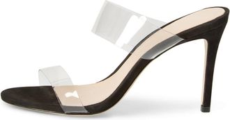 Generic Black,6.5 UK,Womens Clear Sandals Peep Open Toe Stiletto High Heels Transparent Two Strap Slip On Slides Pumps Summer Backless Dress Mules Shoes