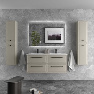 Cygnus Bath Mueble De Ba&ntilde;o Runa 120cm Gris Mate 4 Cajones Lavabo 2 Pozas Porcelana