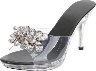 Generic Black,3.5 UK,Womens Crystal Stiletto High Platform Heel Peep Open Toe Sandals Mules Slippers Rhinestones Slingback Slip-on Wedding Party Dress Shoes