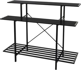 Hhg [nunca Usado] Estanter&iacute;a Para Plantas Hhg-347, Escalera Para Flores Escalera Para Plantas, 3 Estantes Acero Negro 100x120x44cm