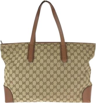 Gucci Pre-owned GG Canvas Leren Tote Bag - Dames - Vintage Shopper - Beige - ONE Size - Leer - Vintage
