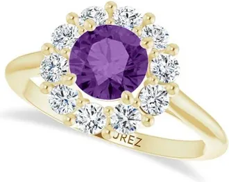 Allurez Round Lab Amethyst & Diamond Halo Ring 14K in 1.25Ct/yellow Gold at Nordstrom, Size 9.5