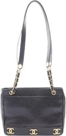 Chanel Pre-owned Triple Coco Grained Calf Tote Bag - Dames - Vintage Schoudertas - Zwart - ONE Size - Leer - Vintage