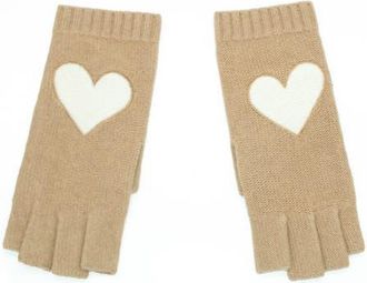 Portolano Cashmere fingerless gloves with heart patch in Light Camel/white at Nordstrom