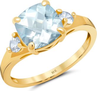 MAX + STONE 10k Yellow or White Gold Cushion Cut Gemstone Three Stone Ring