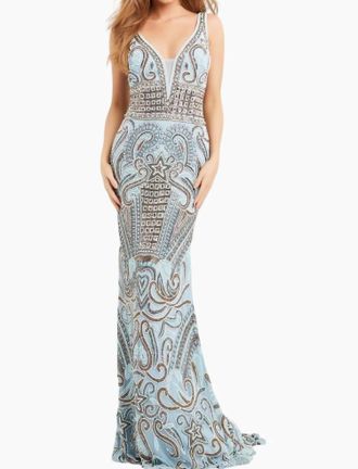 Jovani Embellished Gown In Blue