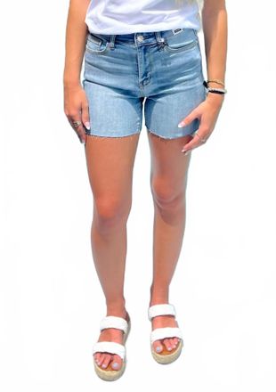 Judy Blue Front Porch Friday Raw Hem Denim Shorts In Medium Blue