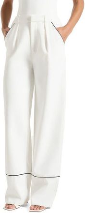Mani&egrave;re De Voir Mina Contrast Piped Pleated Trousers in White/black at Nordstrom, Size 12