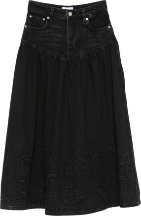 Ganni Katoenen Denim Midi Rok - Dames - Midirokken - Zwart - 3XS - Katoen - Rokken