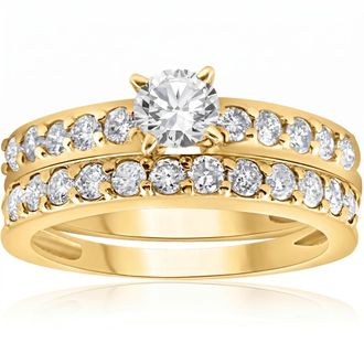 Pompeii3 14k Yellow Gold 1 Carat Diamond Engagement Ring Matching Wedding Band Set Size Selectable
