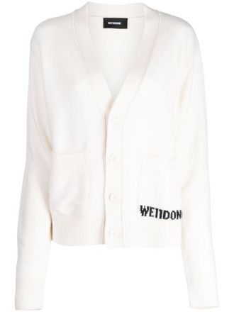 We11done logo-intarsia wool cardigan - White