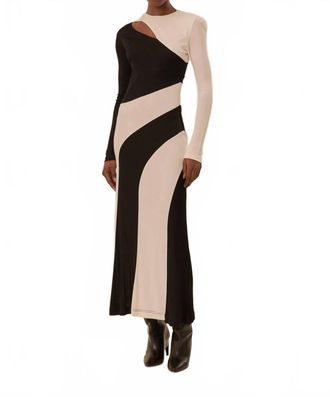 Farm Rio Cut-Out Long Sleeve Midi Dress In Black/ White