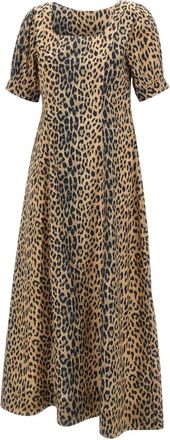 Rixo Kathleen Katoenen Midi Jurk - Dames - Maxi kleedjes - Bruin - L - Katoen - Kleedjes