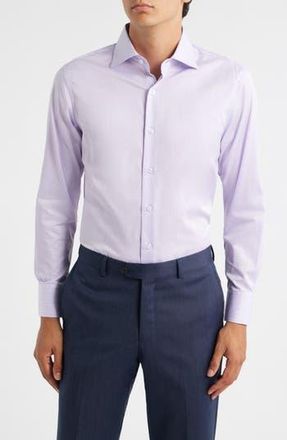 Zanetti Trim Fit Grid Check Cotton Dress Shirt in Lavender/White at Nordstrom Rack, Size 14.5 - 32/33