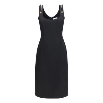 Versace Wool Grain De Poudre Midi Jurk - Dames - Jurken - Zwart - Maat: S Wol
