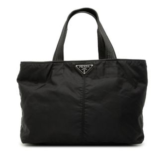 Prada Black Nylon Leather Handbag Tote Bag (Pre-Owned)