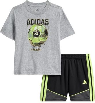 adidas Soccer Ball Graphic T-Shirt & Athletic Shorts Set in Medium Grey Heather at Nordstrom, Size 12M