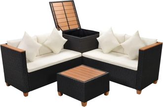 vidaXL Muebles De Jard&iacute;n 4 Piezas Con Cojines Rat&aacute;n Sint&eacute;tico Negro Vidaxl