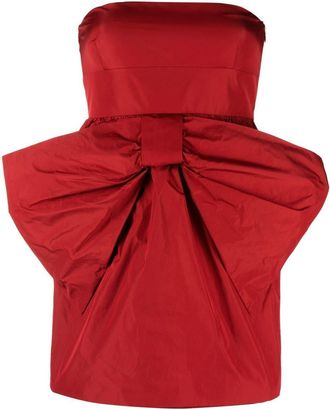 Red Valentino bow-embellished strapless mini dress - women - Polyester/Polyester - 42