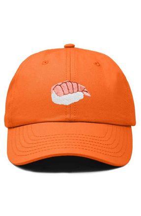 Dalix Shrimp Sushi Embroidered Dad Cap in Orange at Nordstrom