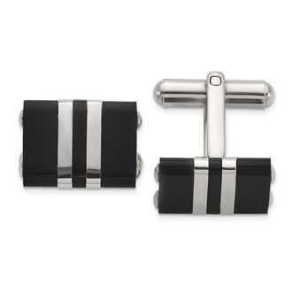Diamond2Deal Stainless Steel Brushed and Polished Black IP-plated Cuff Links