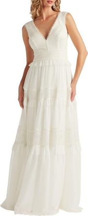 Tadashi Shoji Lace Sleeveless Chiffon Gown in Ivory at Nordstrom, Size 16