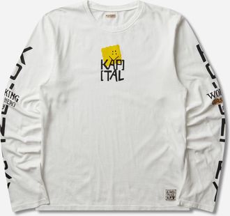 KAPITAL Men s 20/-Jersey Crew Longsleeve T-Shirt (Peckish Kap) White / Yellow
