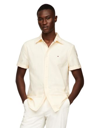 Tommy Hilfiger Short Sleeve Oxford Regular Fit, Mens Button Down Shirts, Citronella/Optic White, Medium