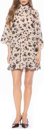 Alexia Admor Vespera Cape Sleeve Chiffon Trapeze Minidress in Ivory Leopard at Nordstrom Rack, Size X-Small