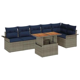 vidaXL Conjunto De Sof&aacute; De Jard&iacute;n 7 Pcs Gris Polirat&aacute;n Vidaxl