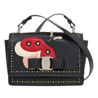 Ferragamo Pre-owned Handbags, female, Black, Size: ONE SIZE Pre-owned Studded Leather Crossbody Bag