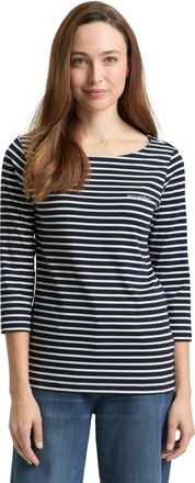 Tom Tailor 3/4-Arm-Shirt TOM TAILOR, Damen, Gr. XXL, navy blau sanftes wei&szlig; stripe, Single Jersey, Obermaterial: 97% Baumwolle, 3% Elasthan, gestreift, regular f