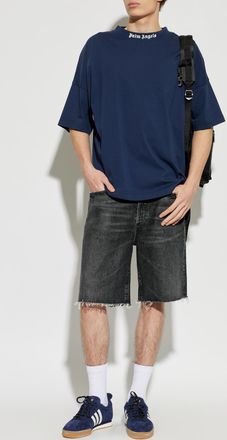 Palm Angels T-shirt With Printed Logo, Mens, Navy Blue
