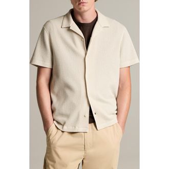 Vince Macro Cotton Blend Waffle Button-Up Shirt in Blanco at Nordstrom, Size Xx-Large